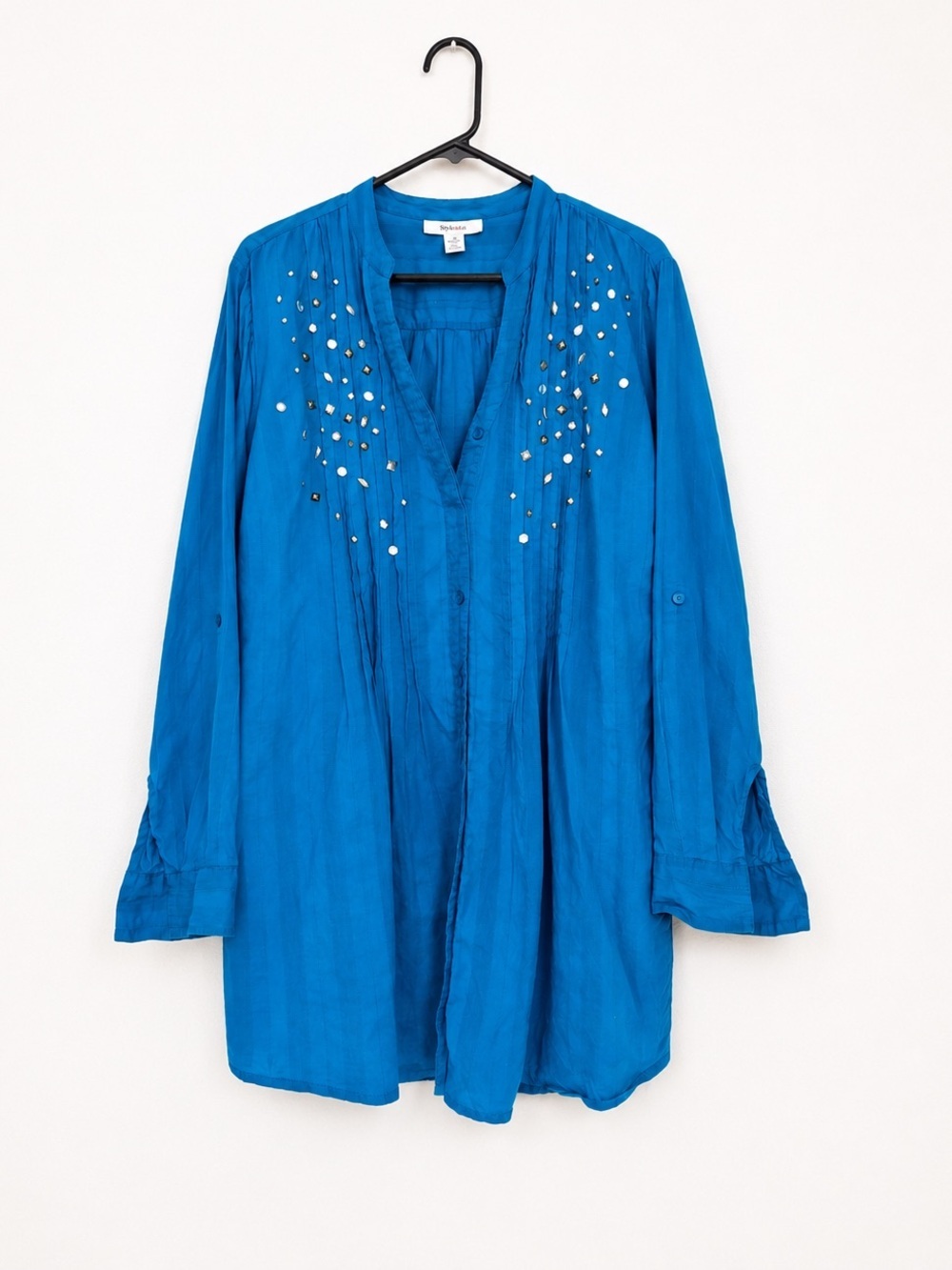 Style & Co Turquoise 100% Cotton Embellished Blouse - Coastal - Size 16